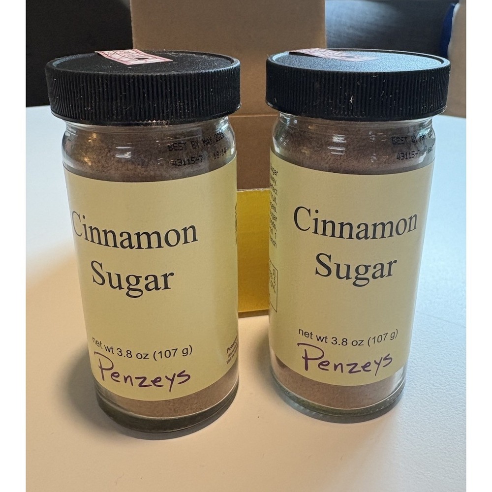 Penzeys Spices Cinnamon Sugar NEW Lot Of 2 Glass Jars 3.8 Oz Each Waffles 05/26